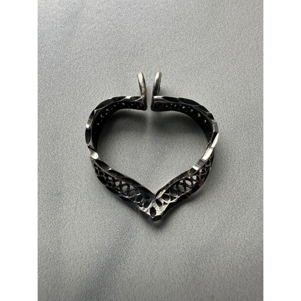 Vintage Sterling Silver 925 Filigree Heart Pendant Diamond Cut Openwork 11.3g
